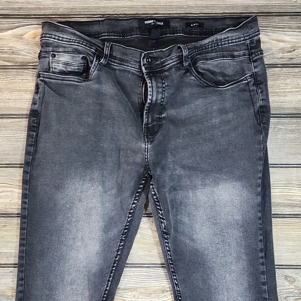 Kenneth Cole New York Men's Slim Fit Gray Denim Jeans Medium Wash Stretch